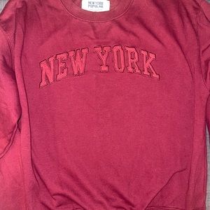 New York Popular- New York Embroidered Crewneck Sweatshirt Burgundy